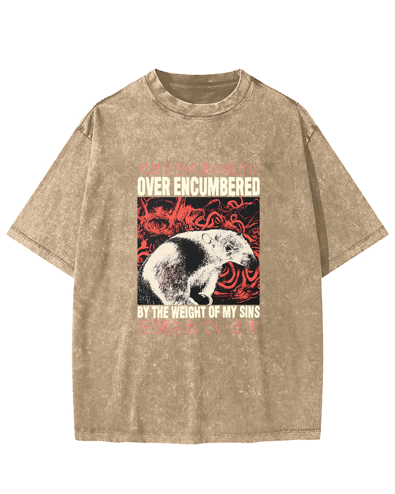 Retro Animal Pattern Japanese Style Vintage Distressed T-shirt-Zazasy