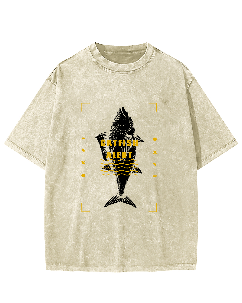 Sea Fish Pattern Vintage Distressed T-shirt-Zazasy