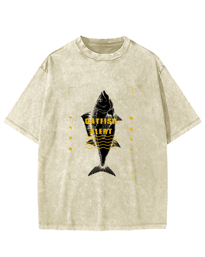 Sea Fish Pattern Vintage Distressed T-shirt-Zazasy