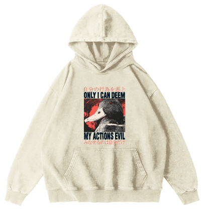 Retro Duck Pattern Japanese Style Vintage Distressed Hoodie-Zazasy