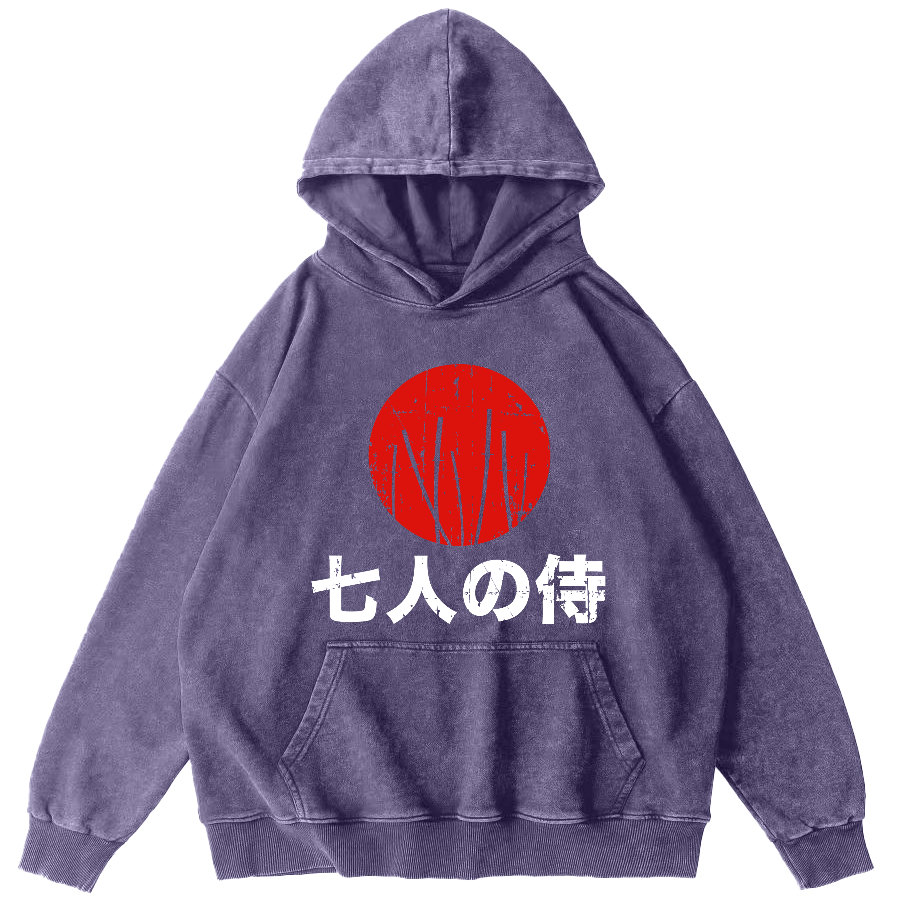 Japanese Style Seven Person Guard Attendant Vintage Washed Hoodie-Zazasy