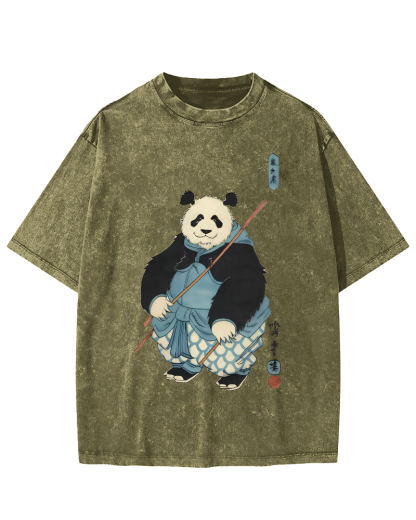 Panda Hero Japanese Style Vintage Washed T-shirt-Zazasy