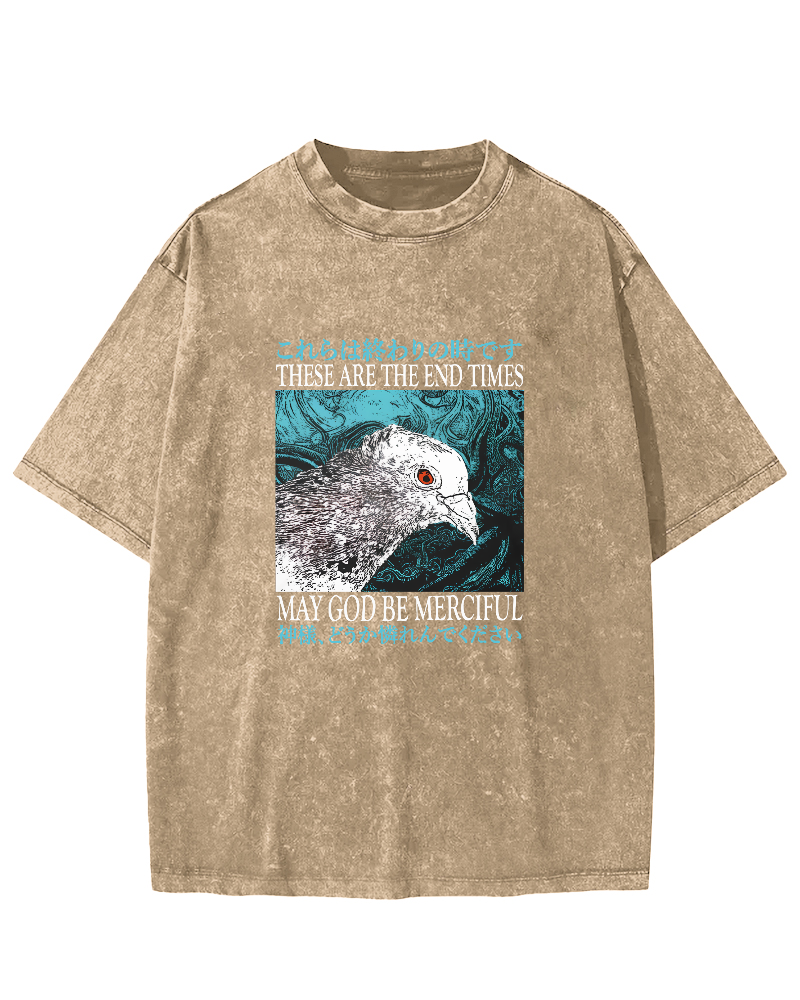 Japanese Style Pigeon Pattern Vintage Distressed T-shirt-Zazasy