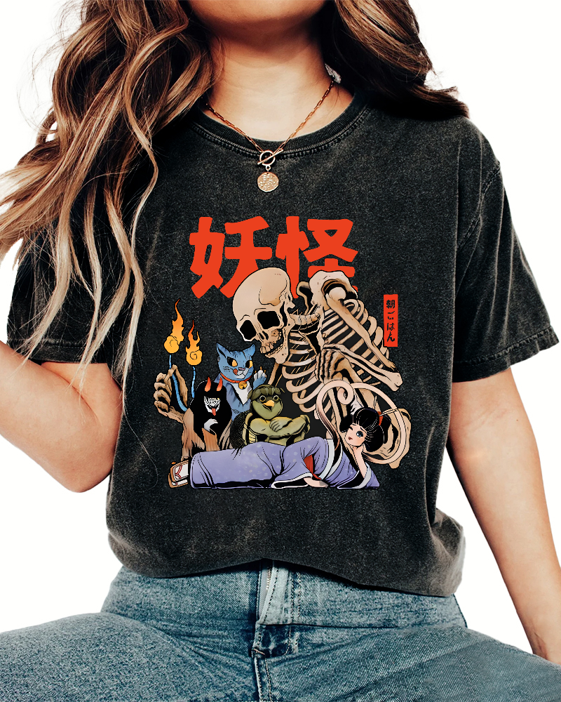 Skeleton Monster Japanese Vintage Distressed T-shirt-Zazasy