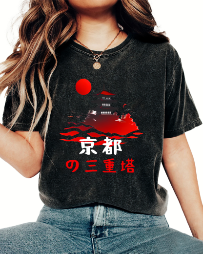 Kyoto Triple Tower Vintage Washed T-shirt-Zazasy