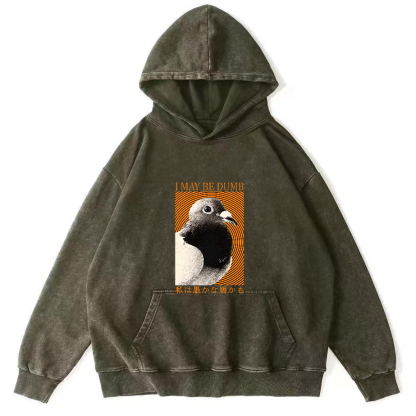 I May Be Dumb Pigeon Washed Hoodie-Zazasy