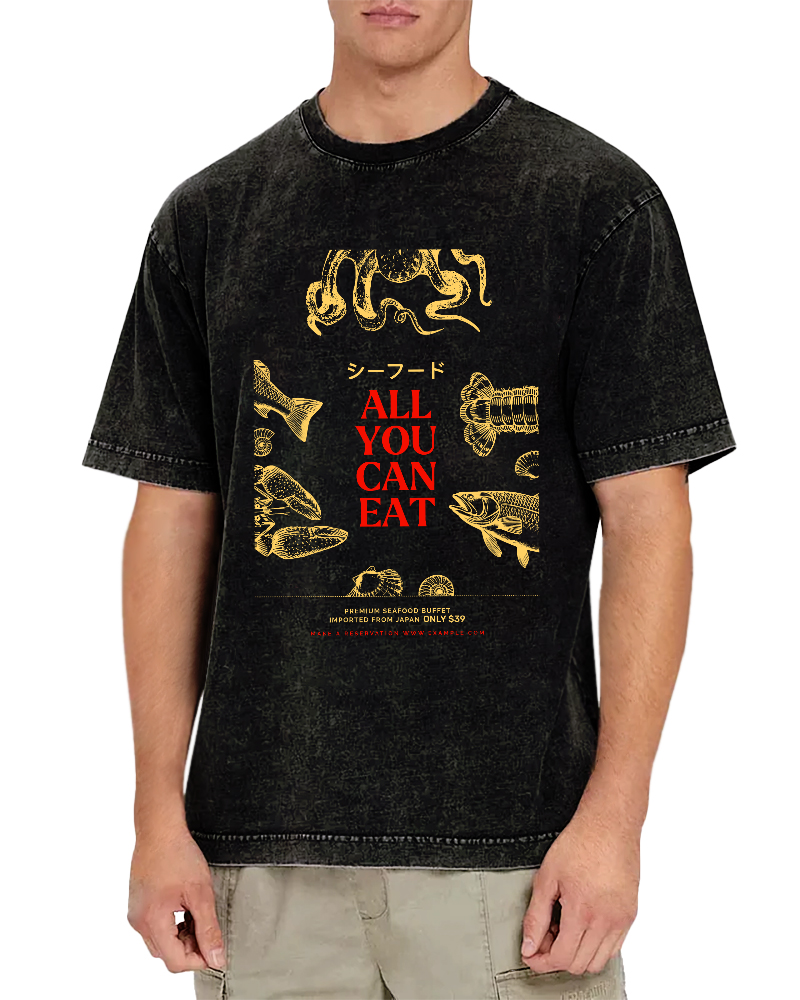 All You Can Eat Vintage Washed T-shirt-Zazasy