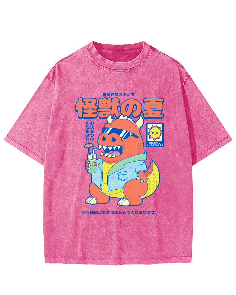 Monster's Summer Vintage Washed T-shirt-Zazasy