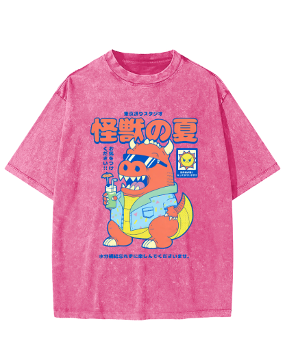 Monster's Summer Vintage Washed T-shirt-Zazasy
