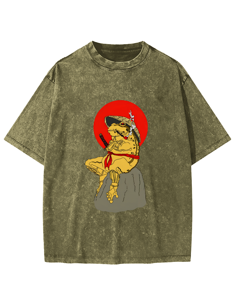 Frog Warrior Japanese Vintage Distressed T-shirt-Zazasy