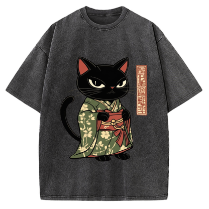 Japanese Cat Geisha Vintage Washed T-shirt
