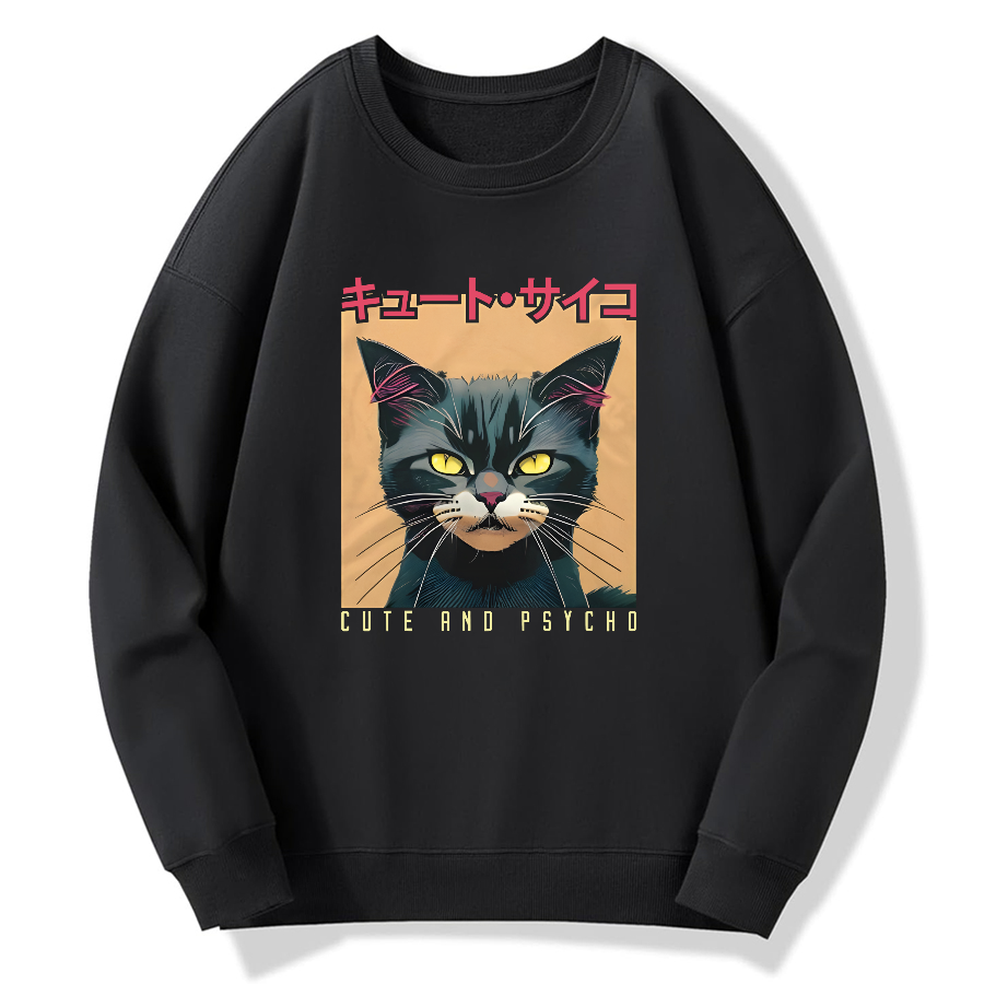 Black Cat Japanese Retro Cotton Pullover Sweatshirt