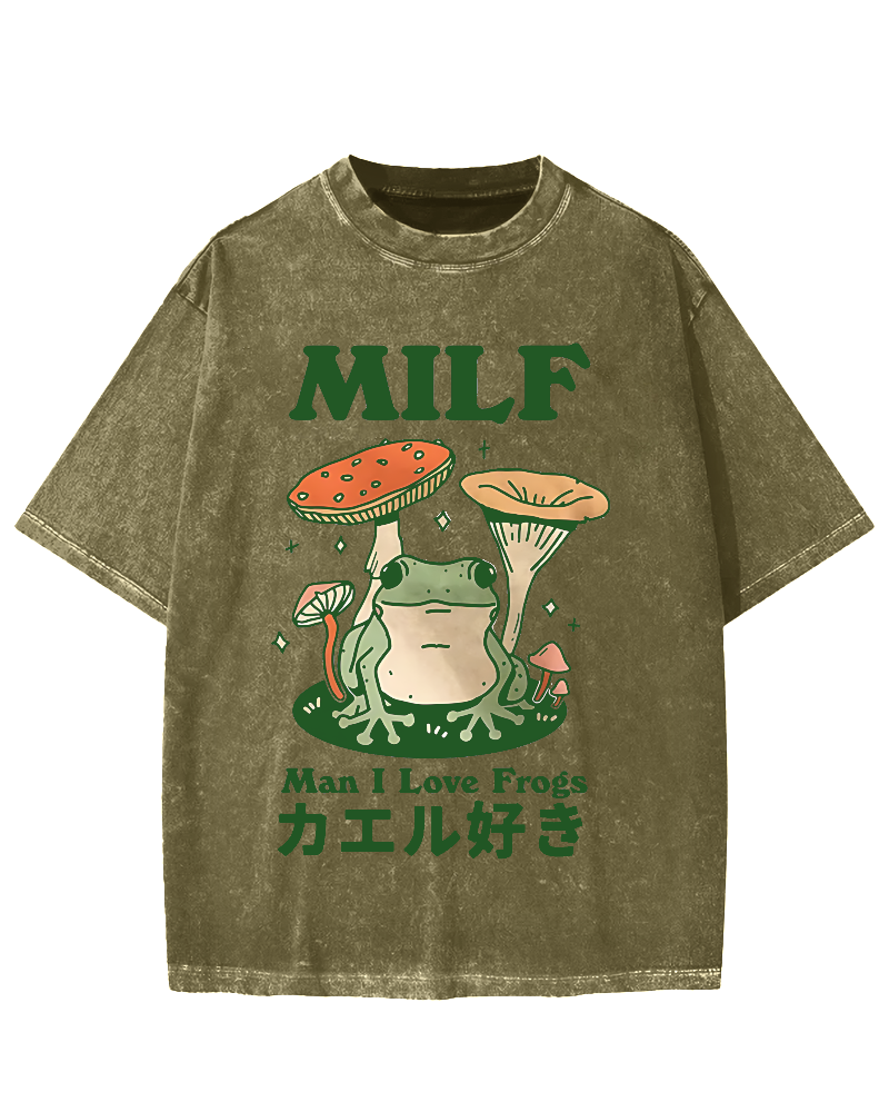 Funny MILF Froggy Vintage Washed T-shirt