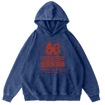 Raw Wheat Fish Market in Japan Vintage Washed Hoodie-Zazasy
