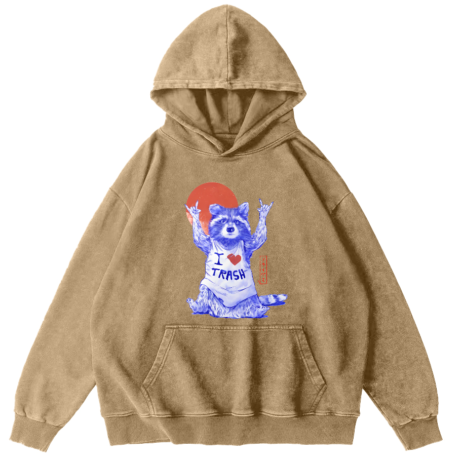 I Love Ttrash Raccoons, Japanese Style Vintage Distressed Hoodie-Zazasy