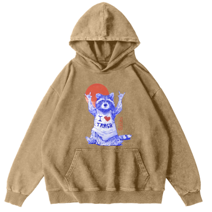 I Love Ttrash Raccoons, Japanese Style Vintage Distressed Hoodie-Zazasy