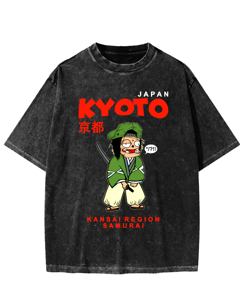 Kyoto Samurai, Japan Vintage Washed T-shirt-Zazasy