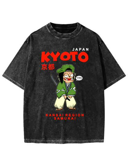 Kyoto Samurai, Japan Vintage Washed T-shirt-Zazasy