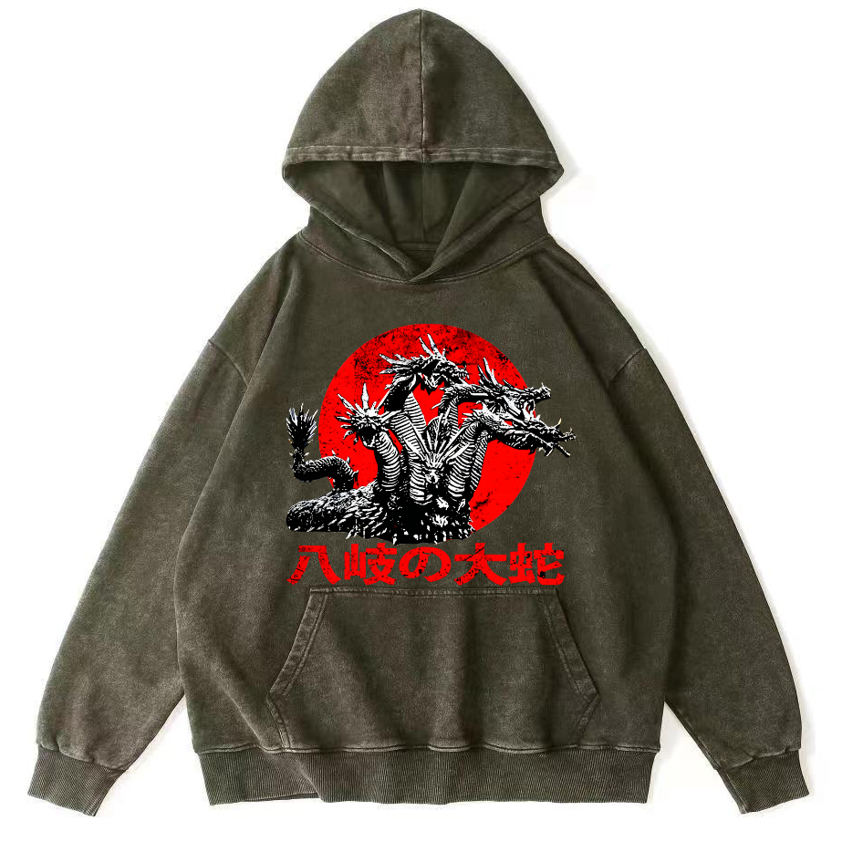 Japanese Style Giant Snake Monster Vintage Distressed Hoodie-Zazasy