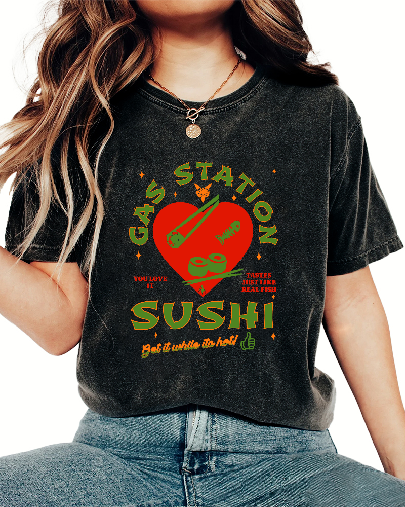 I like Sushi, Japanese Style Vintage Washed T-shirt-Zazasy