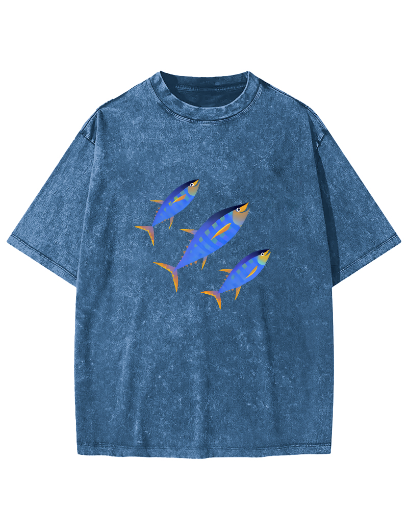 Abstract Tuna Pattern Vintage Distressed T-shirt-Zazasy