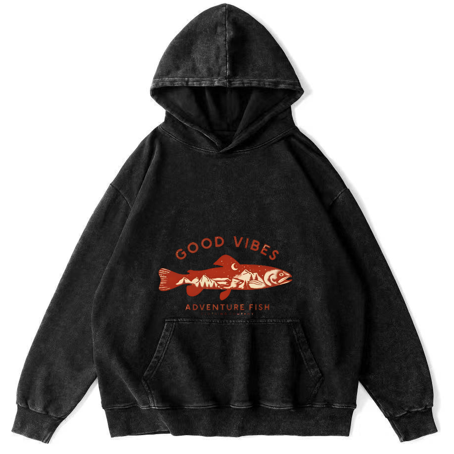 Retro Salmon Japanese Style Vintage Distressed Hoodie-Zazasy