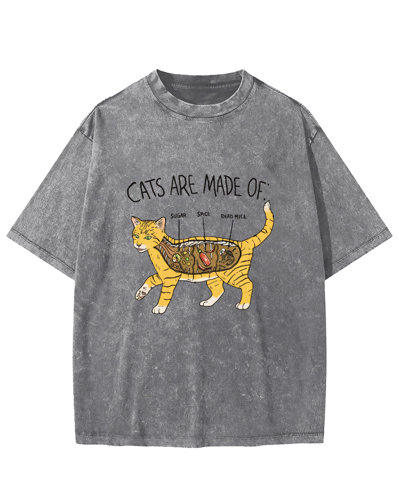 Abstract Cat Japanese Wash T-shirt-Zazasy