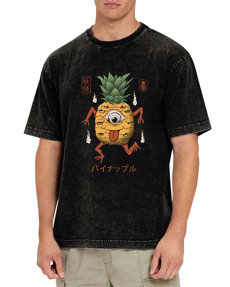 Funny Fruit Pineapple Japanese Style Vintage Distressed T-shirt-Zazasy