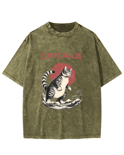 Japanese Cute Cat Vintage Distressed T-shirt-Zazasy