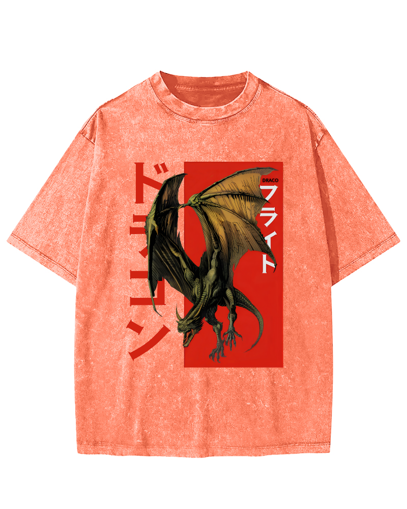 Pterosaur Monster Japanese Style Vintage Washed T-shirt-Zazasy