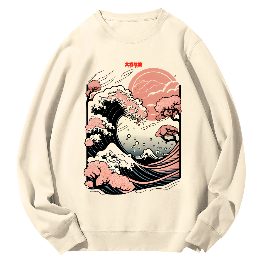 Japanese Giant Waves Round Neck Sweatshirt-Zazasy