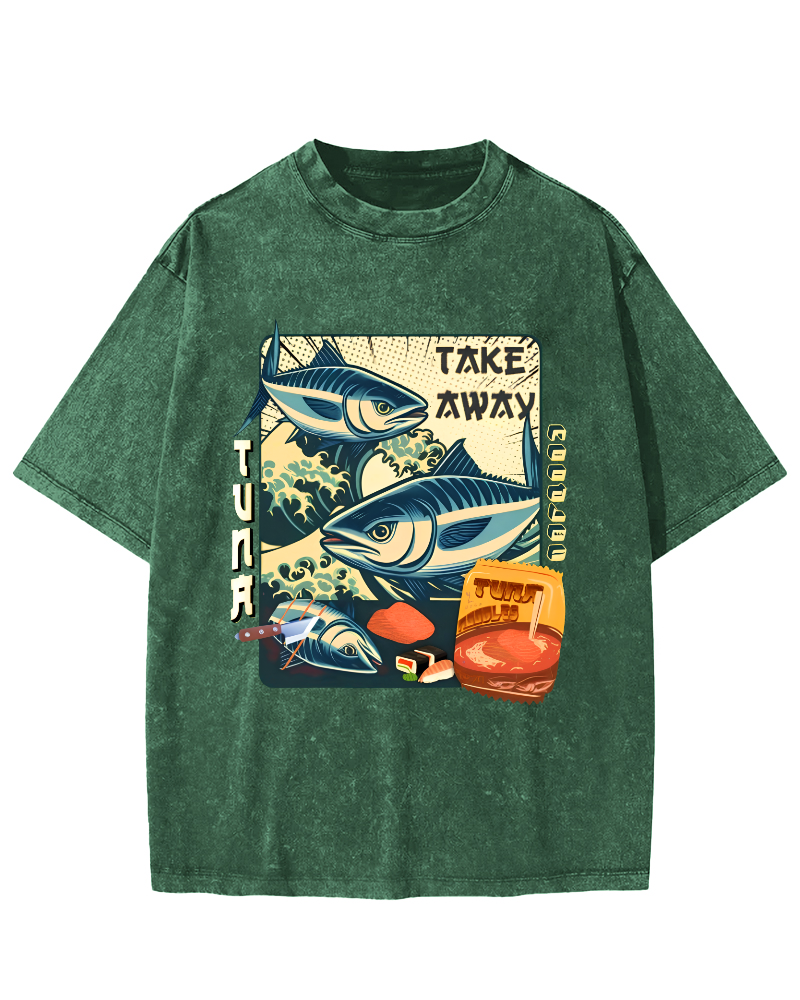 Delicious Japanese Style Tuna Vintage Washed T-shirt-Zazasy
