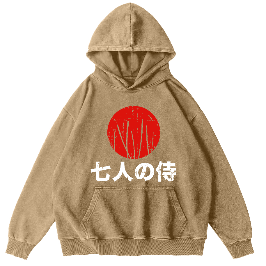 Japanese Style Seven Person Guard Attendant Vintage Washed Hoodie-Zazasy