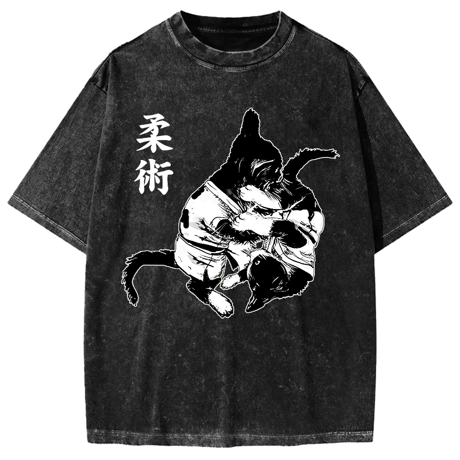 Jujutsu Cat Fight Kawaii Vintage Washed T-shirt