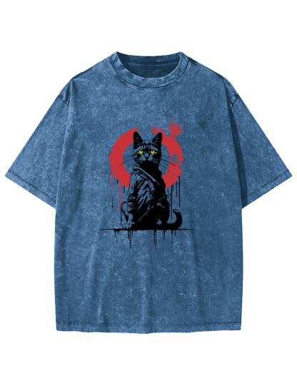 Retro Japanese Style Kitten Vintage Distressed T-shirt-Zazasy