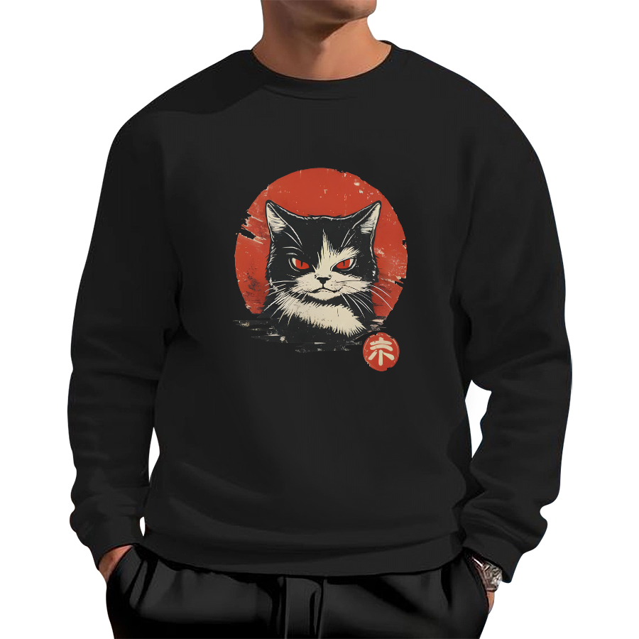 Retro Cat Japanese Style Cotton Pullover Sweatshirt
