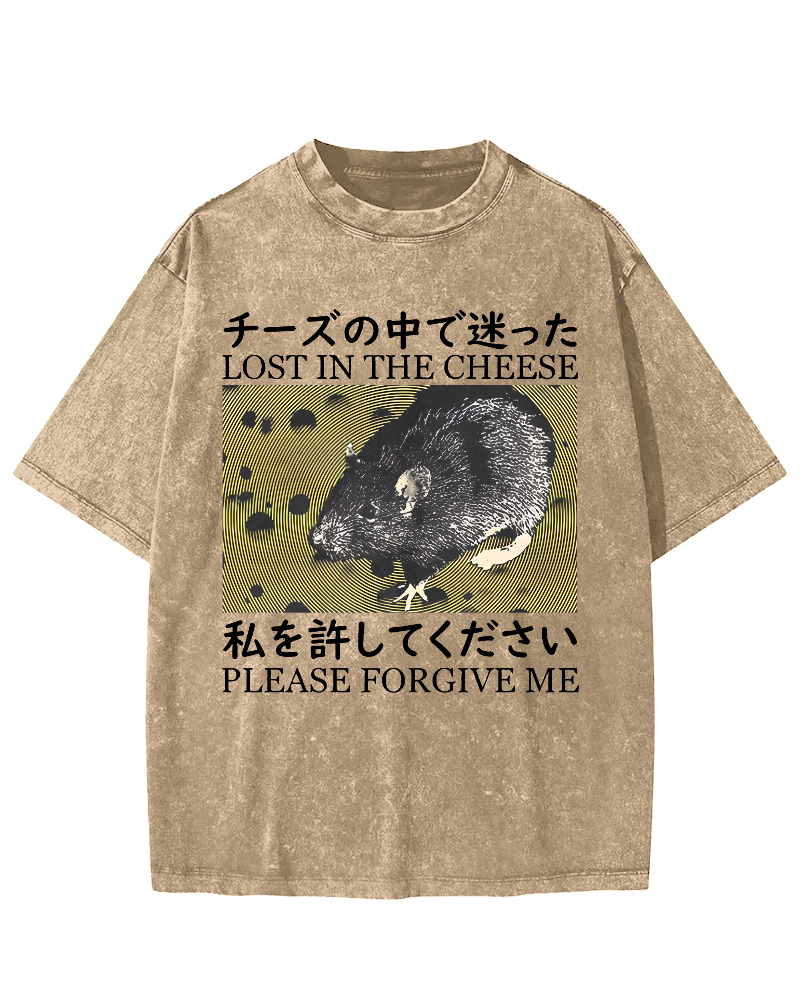 Lost in the Cheese Rat Vintage Distressed T-shirt-Zazasy