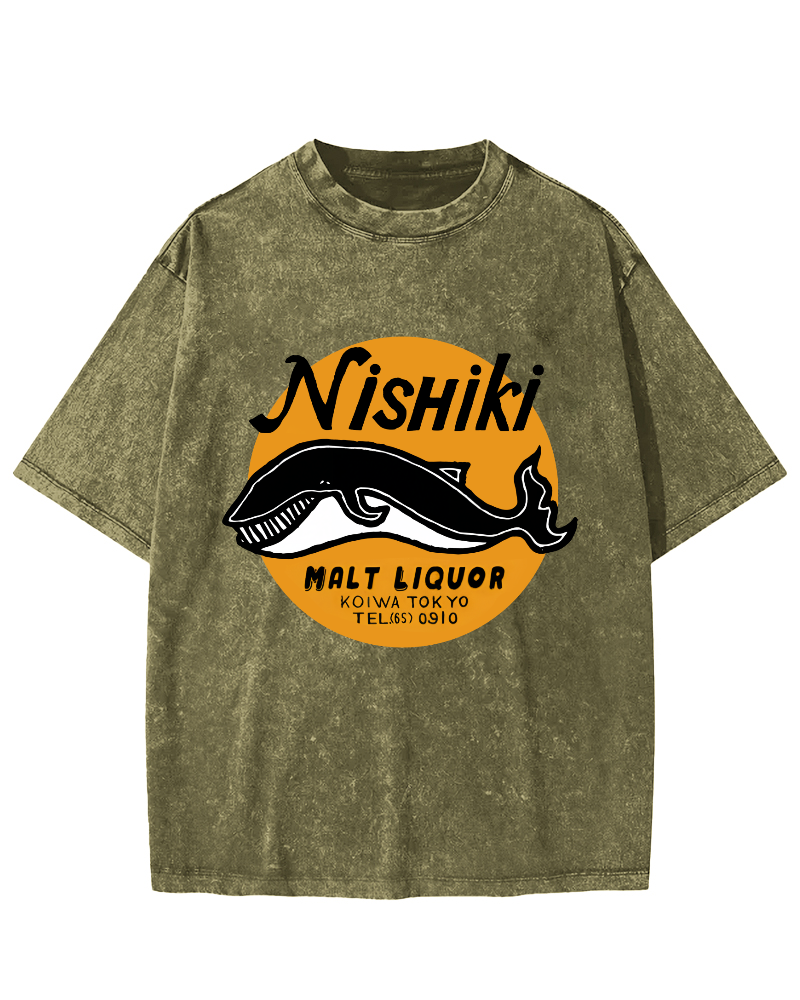 Whale Pattern Vintage Distressed T-shirt-Zazasy
