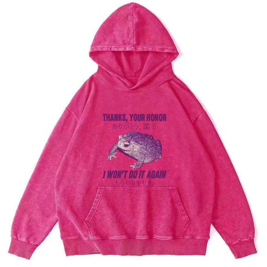 Retro Frog Pattern Japanese Style Vintage Distressed Hoodie-Zazasy