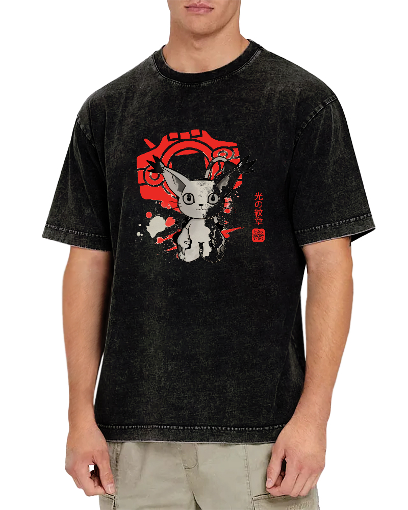 Retro Cartoon Kitten Japanese Style Vintage Distressed T-shirt-Zazasy