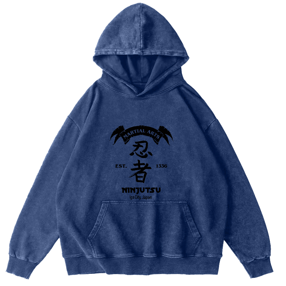 Ninja Character Pattern Japanese Style Vintage Distressed Hoodie-Zazasy