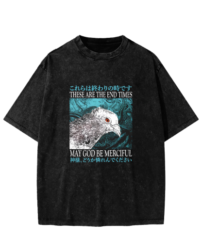 Japanese Style Pigeon Pattern Vintage Distressed T-shirt-Zazasy