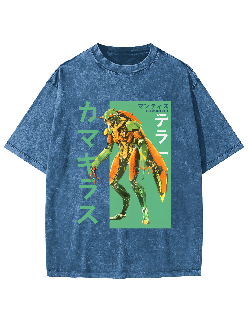 Mantis Monster Japanese Style Vintage Washed T-shirt-Zazasy