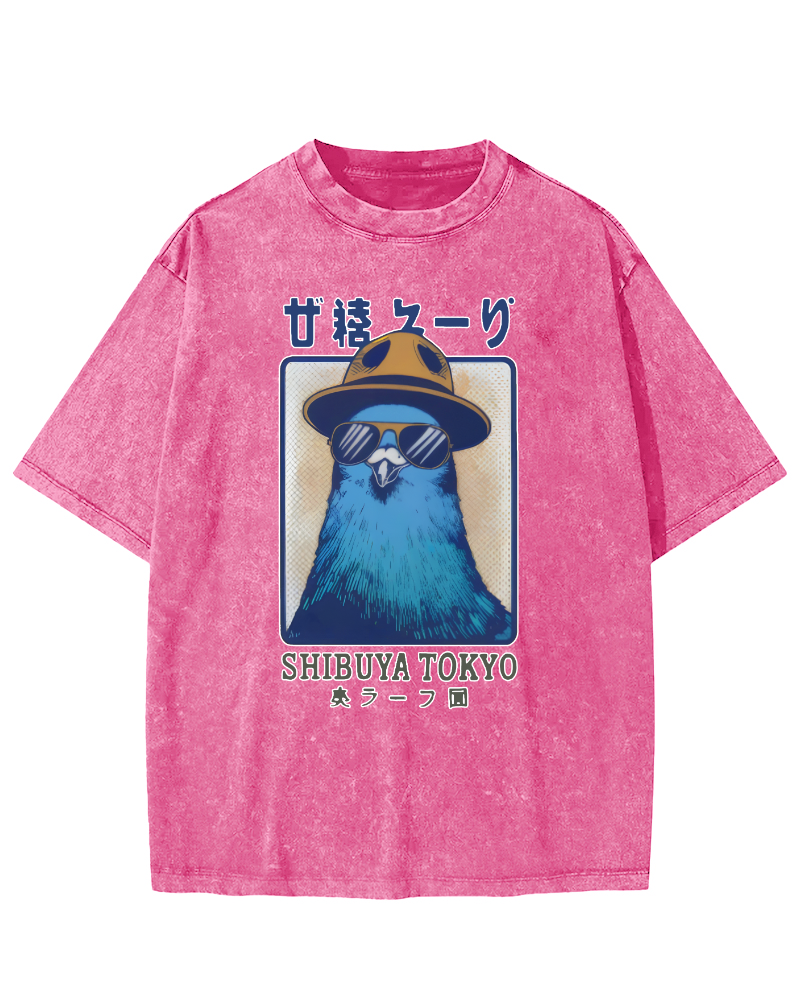 Shibuya Pigeon Retro Vintage Washed T-shirt
