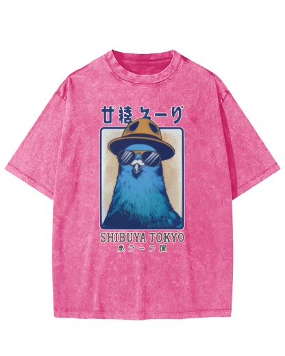 Shibuya Pigeon Retro Vintage Washed T-shirt