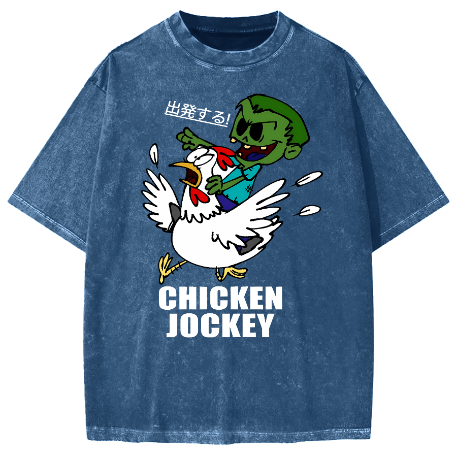 Zombie Riding Chicken Vintage Washed T-shirt