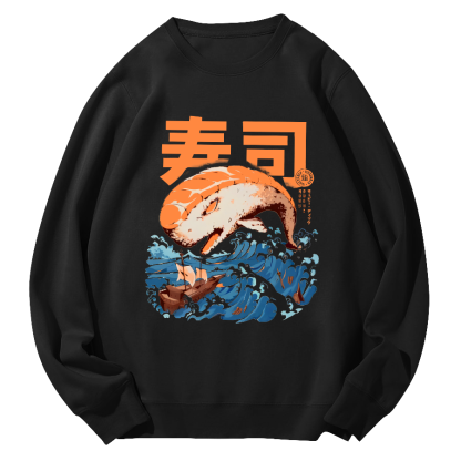Sushi in The Waves Round Neck Sweatshirt-Zazasy