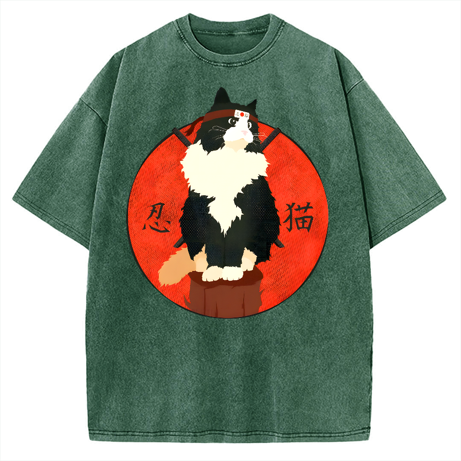 Cute Ninja Cat Vintage Washed T-shirt