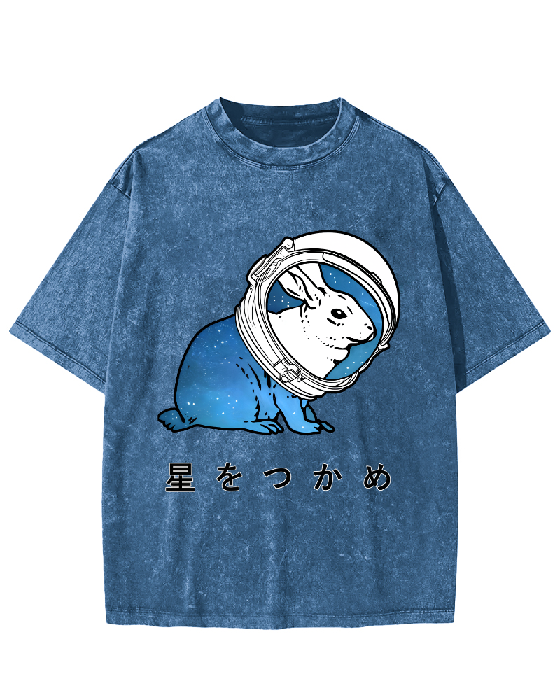 Japanese Style Rabbits On The Moon Vintage Distressed T-shirt-Zazasy