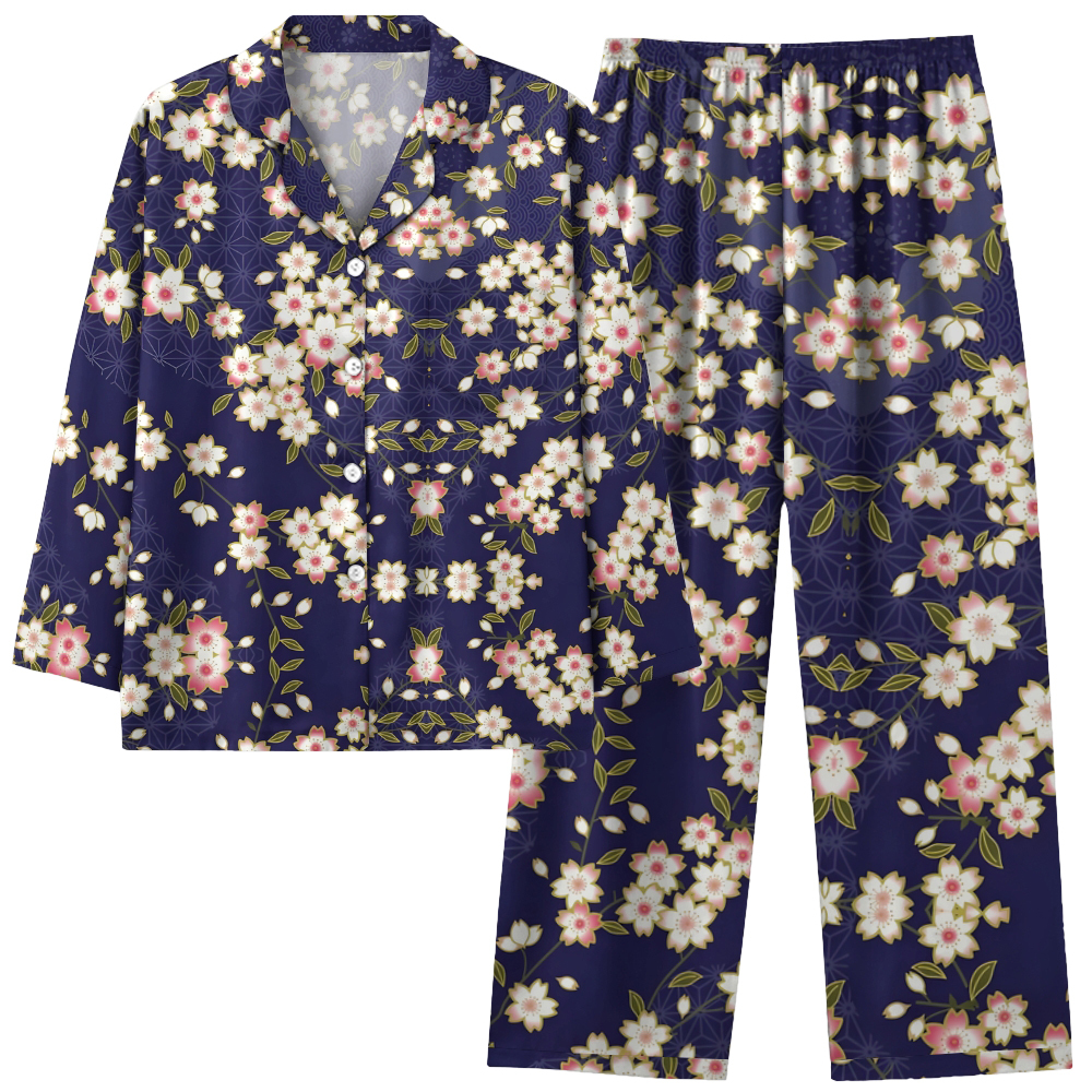 Fashionable floral comfortable long sleeved shirt pajama set